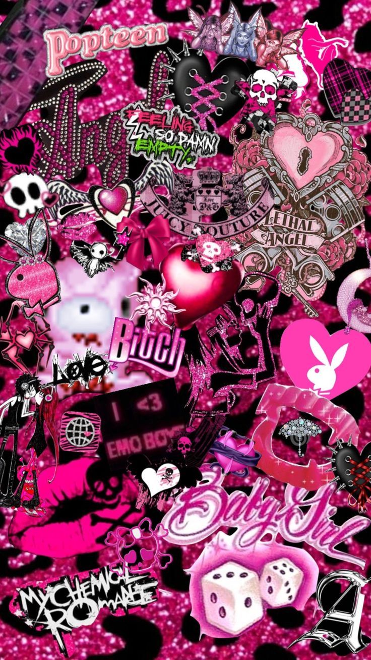736x1308 Tacky Black and Pink Y2K 2010s Wallpaper. Black and pink y2k wallpaper, Y2k aesthetic wallpaper