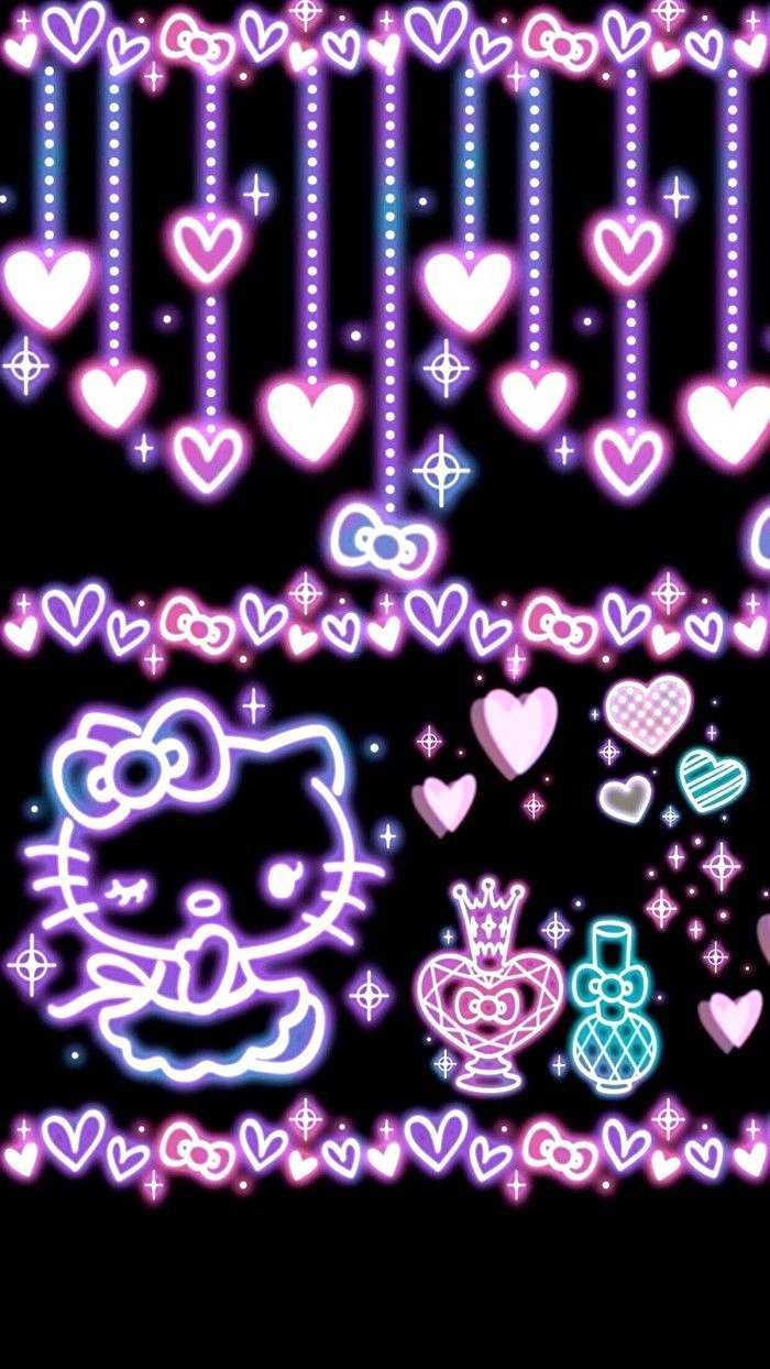 700x1244 Y2K Computer Wallpaper. Neon blue hello kitty wallpaper, Dark purple hello kitty wallpaper, Sanrio neon