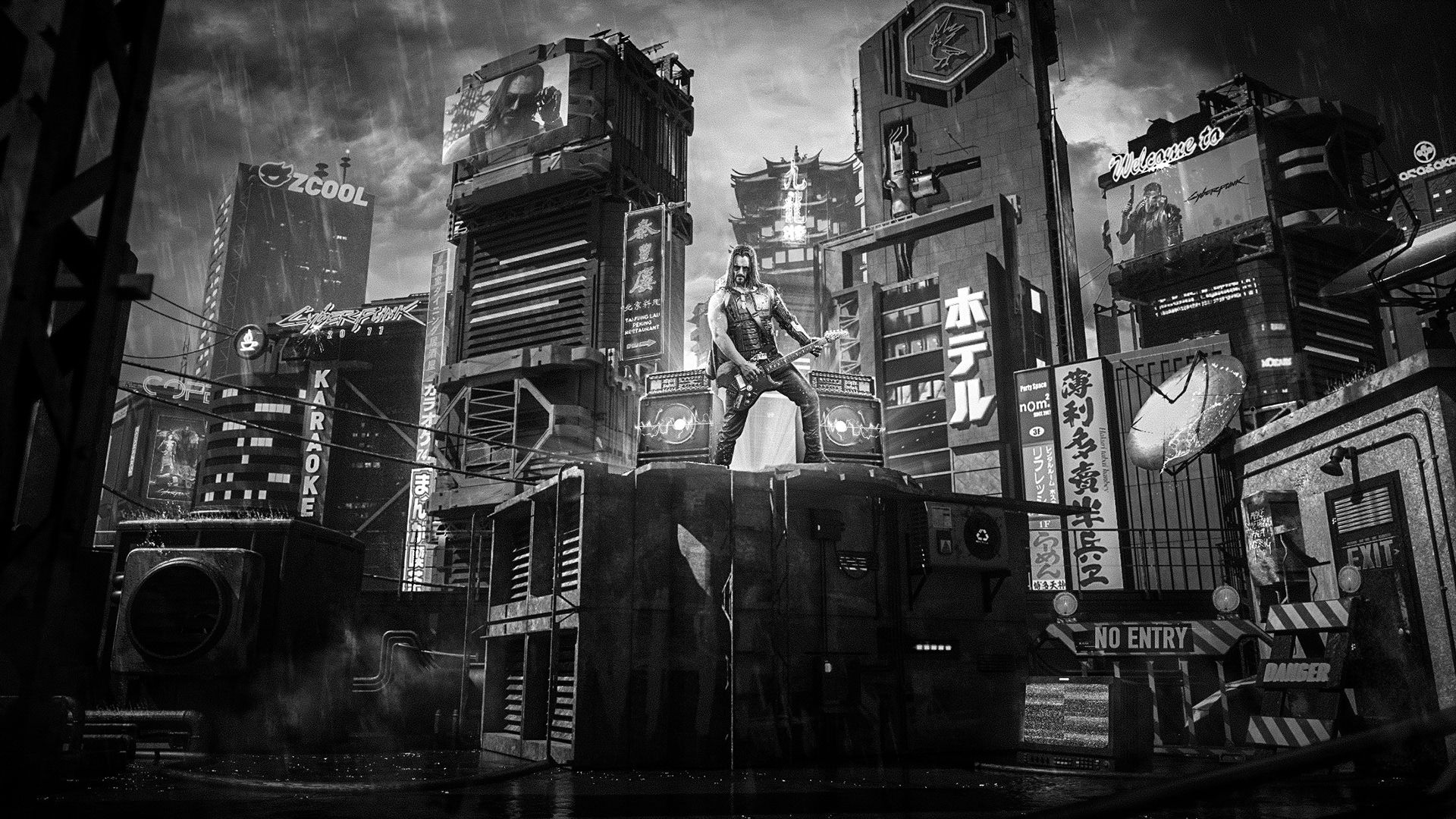 1920x1080 Cyberpunk Black And White Wallpaper