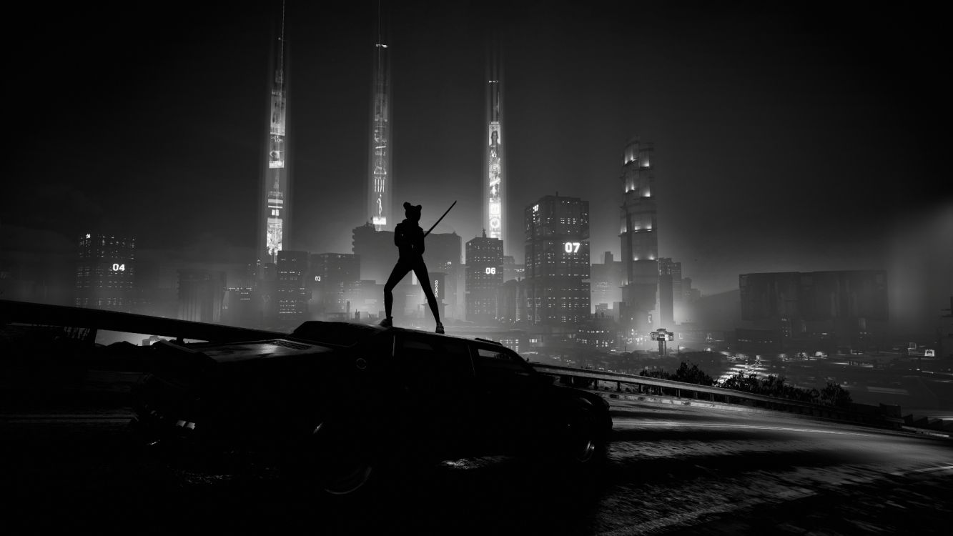 1333x750 Wallpaper Cyberpunk, Cyberpunk Cyberpunk Night, Black and White, Background Free Image
