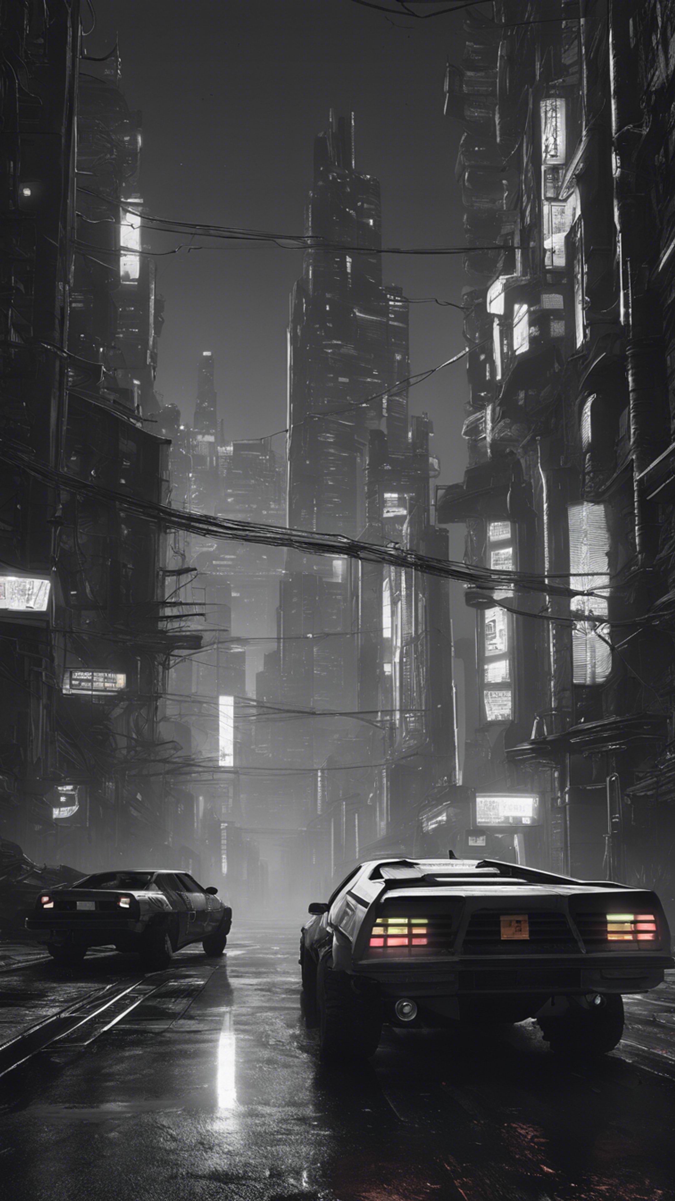 2160x3840 A desolate black and white cyberpunk city during a misty night. Wallpaper [6fe282cffc2c487bb8eb]