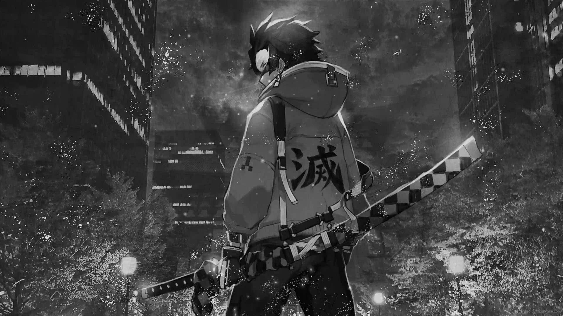 1920x1080 Tanjiro Cyberpunk Monochrome Live Wallpaper