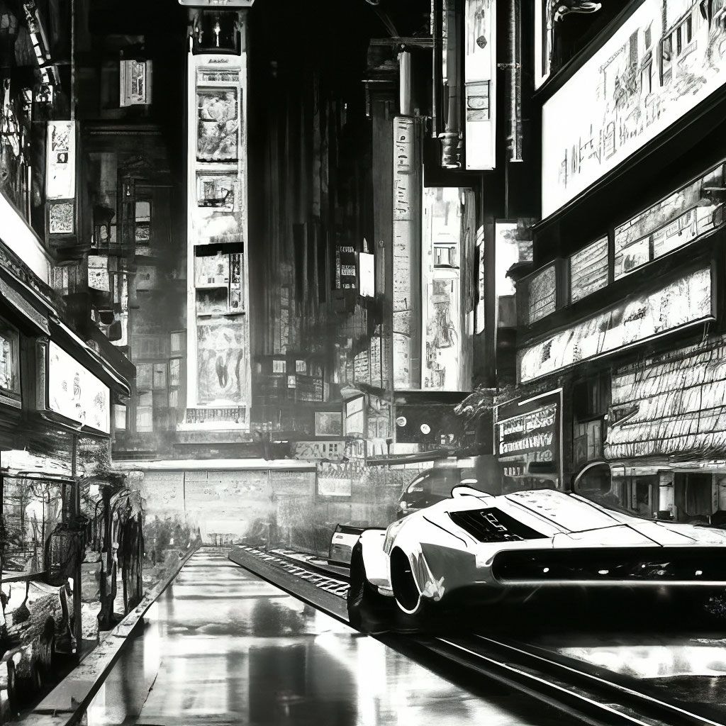 1024x1024 Cyberpunk noir black and white wallpaper