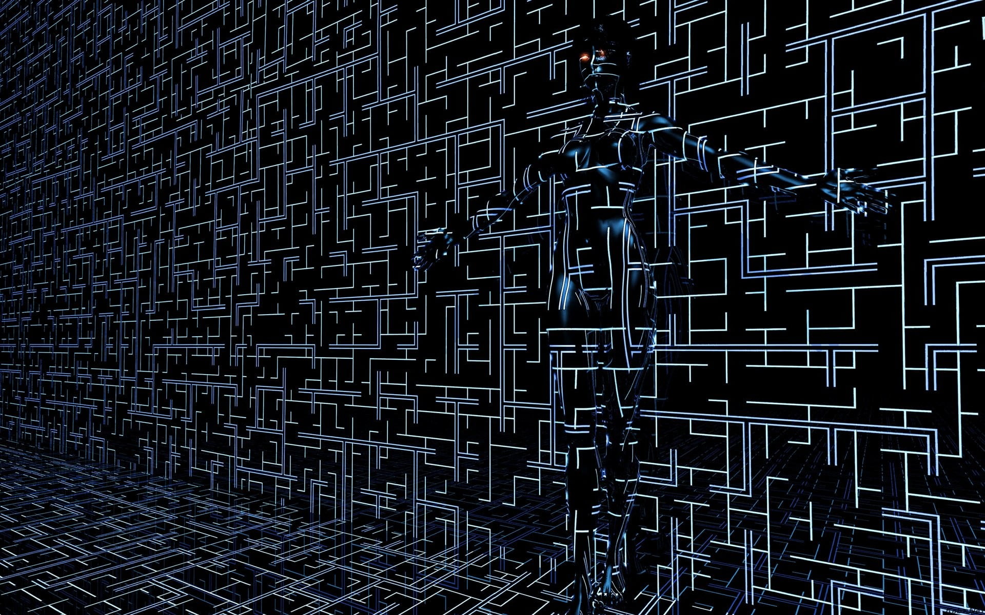 1920x1200 Black and white digital wallpaper, Digital Blasphemy, cyberpunk, robot, machine HD wallpaper