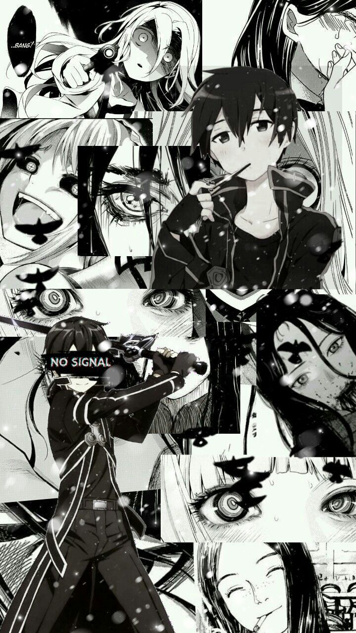 720x1280 kirito sword Art Online sao aesthetic moodboard manga black and white