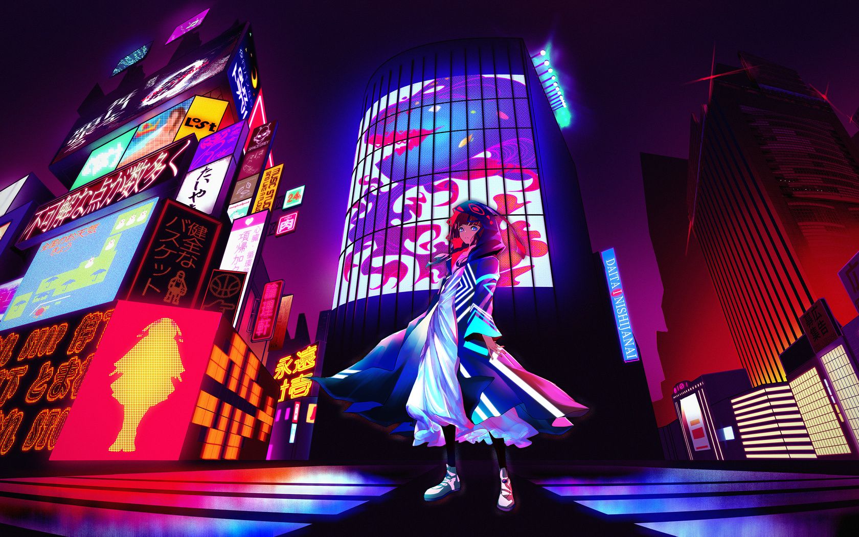 1680x1050 Anime Girl Billboard Neon City 4k Wallpaper, 1680x1050 Resolution HD 4k Wallpaper, Image, Background, Photos and Picture