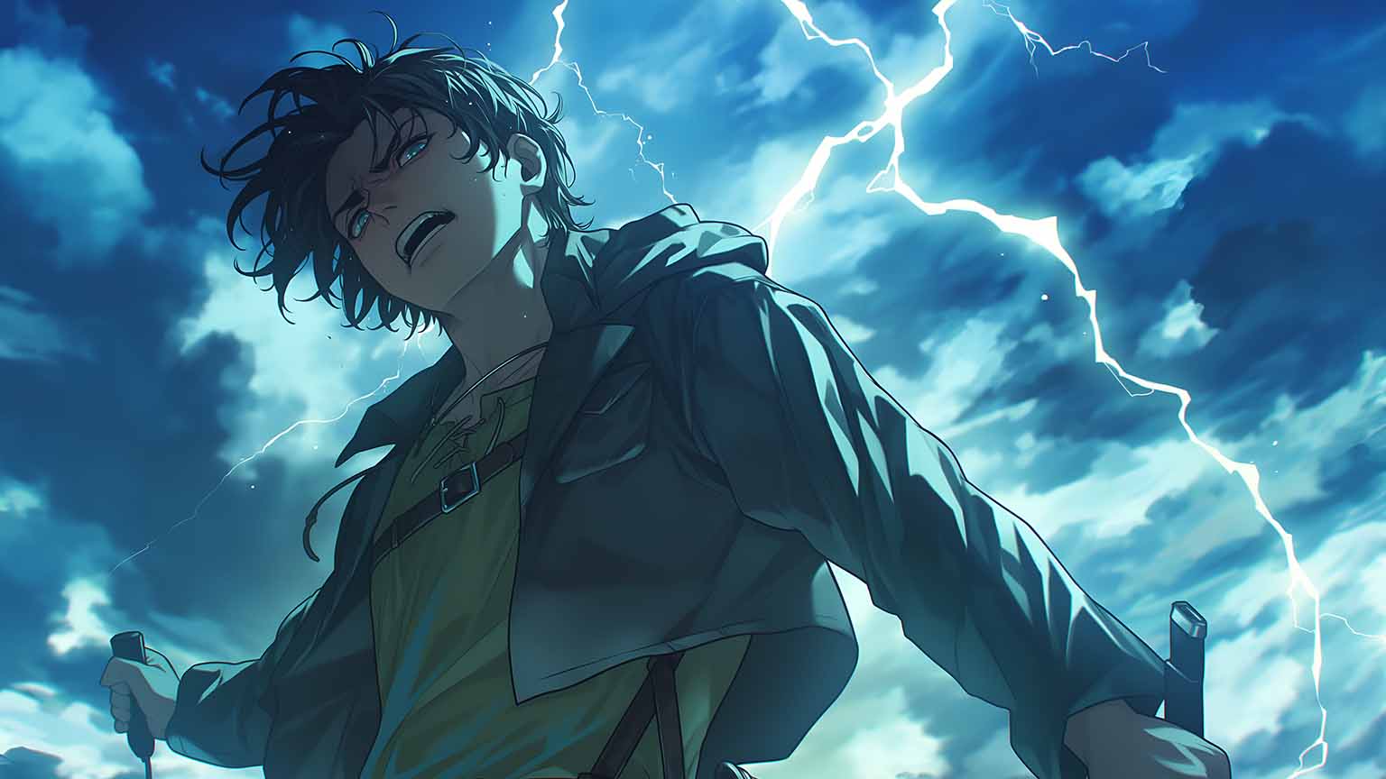 1536x864 Attack on Titan Eren Yeager Thunder Powers Desktop Wallpaper