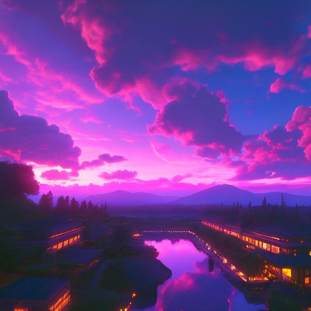 1024x1024 The purple sky is neon 16K, aesthetically pleasing