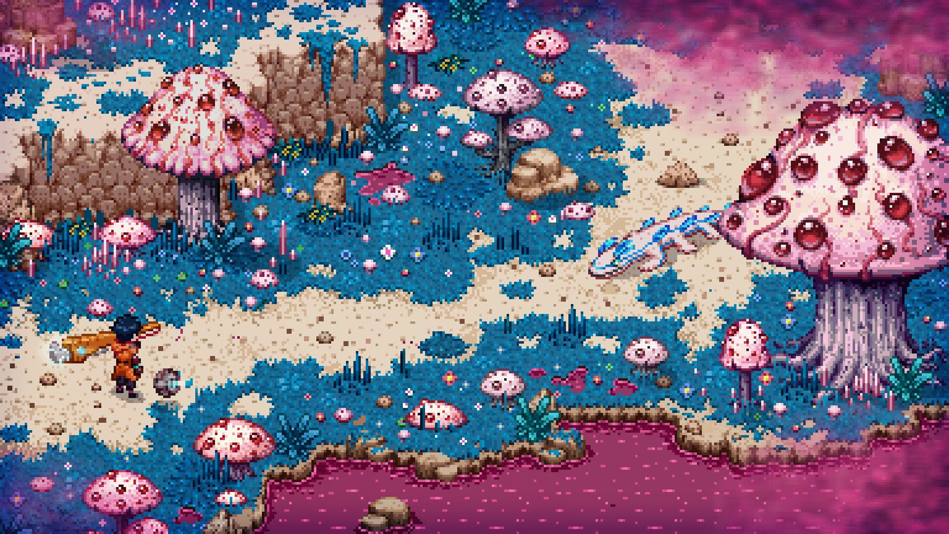 1920x1080 mushroom environment pixel art