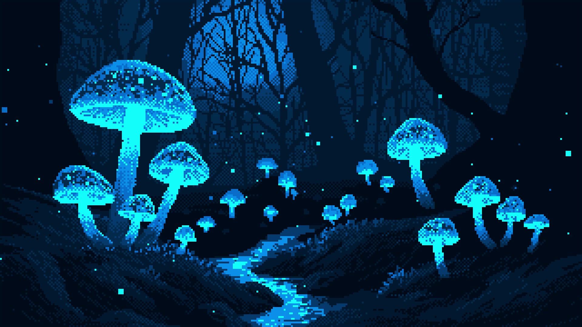 1920x1080 Glowing Mushrooms Forest Pixel Live Wallpaper