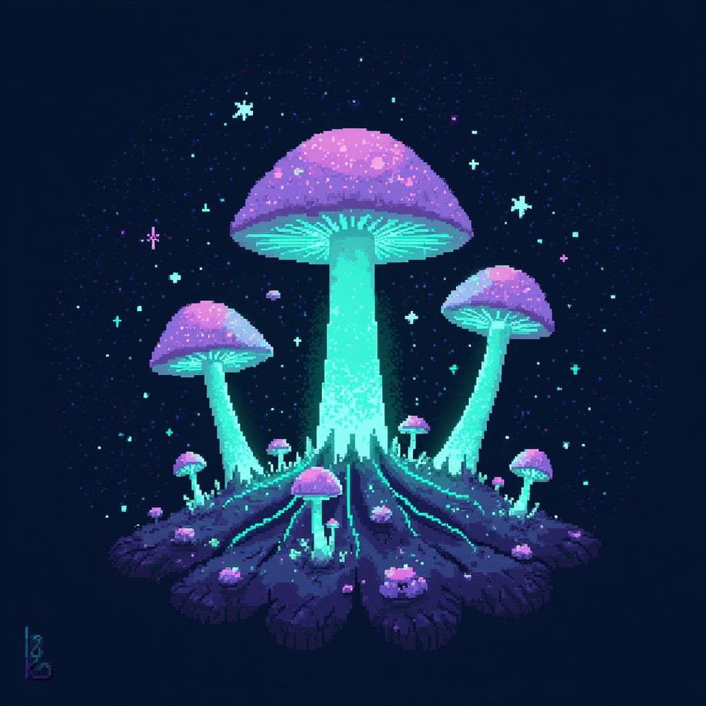 1024x1024 Download Luminous Mushroom Galaxy Image, Bioluminescent, Fungi