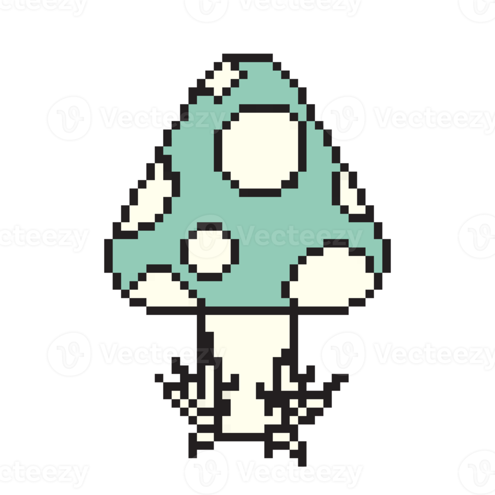 980x980 Pixel art mushroom cartoon retro game style. Pixel art, digital mushroom, flat web icon, vector design retro object. Transparent background. Illustration 19859126 PNG