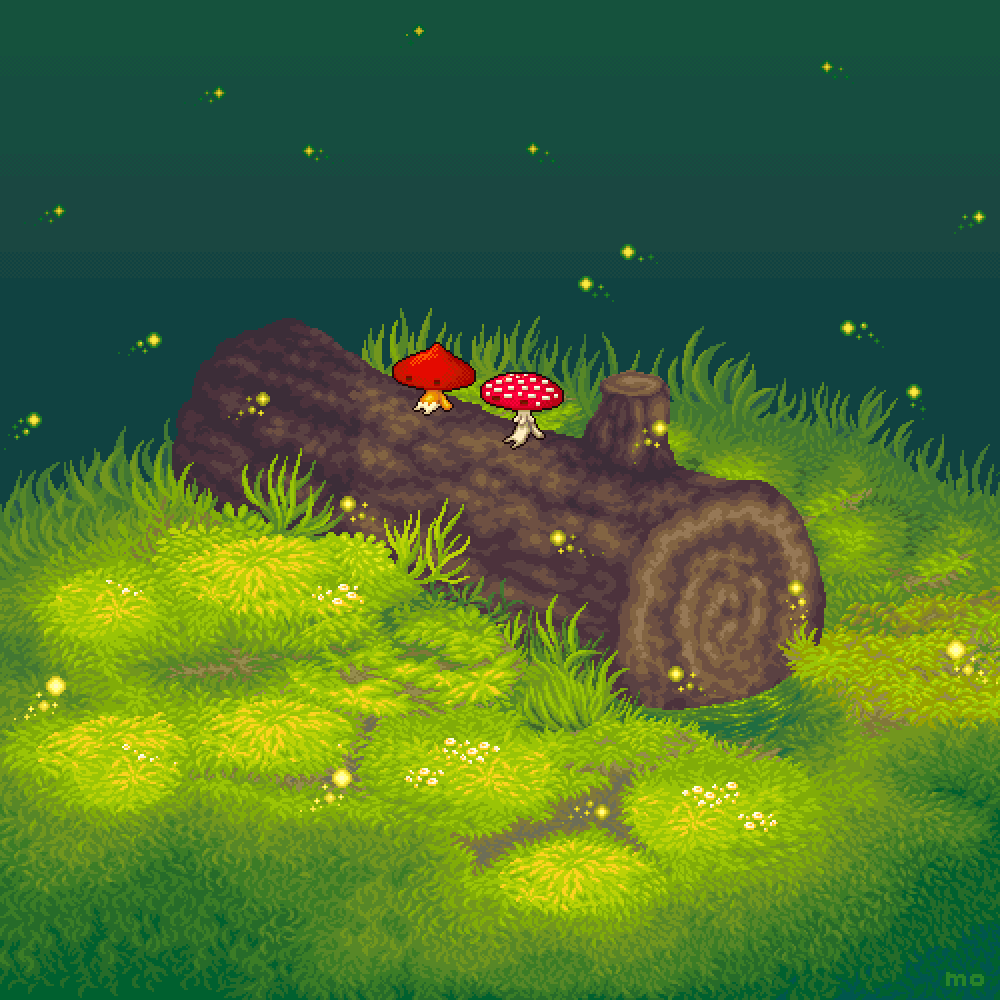 1000x1000 Pixel Art Mushroom Scene
