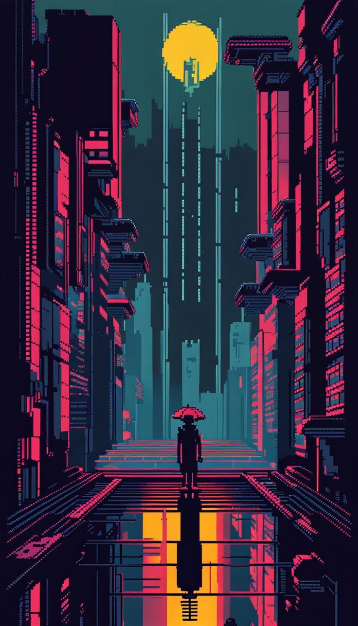 736x1288 Dystopian Pixel Artwork in the style of Bladerunner Wallpaper Digital Art