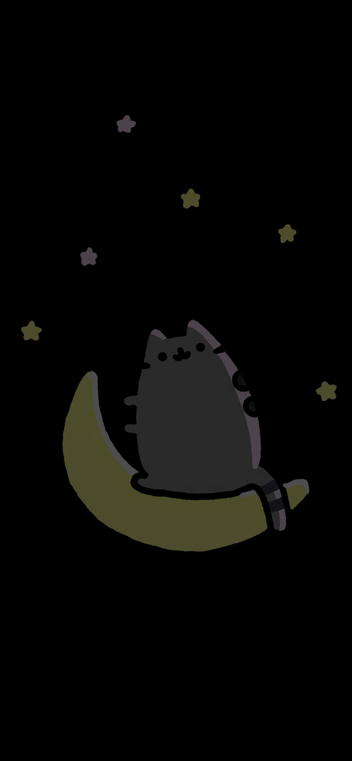 1184x2560 Pusheen Cat on Yellow Moon Cute Minimal Wallpaper iPhone HD