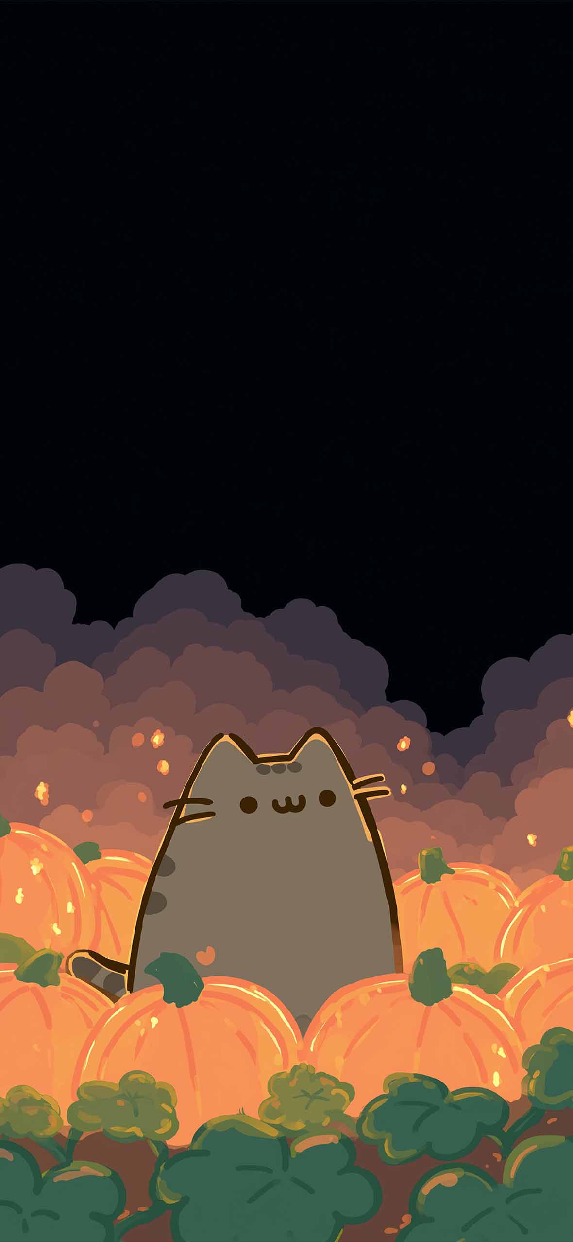 1180x2554 Pusheen among Pumpkins Halloween Wallpaper
