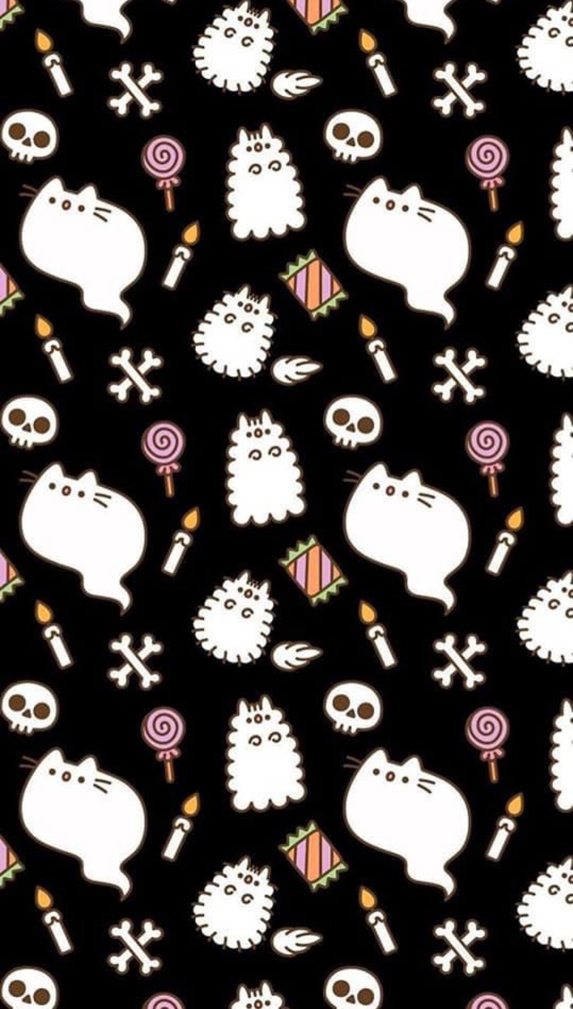 1170x2062 Spooky Pusheen Phone Wallpaper