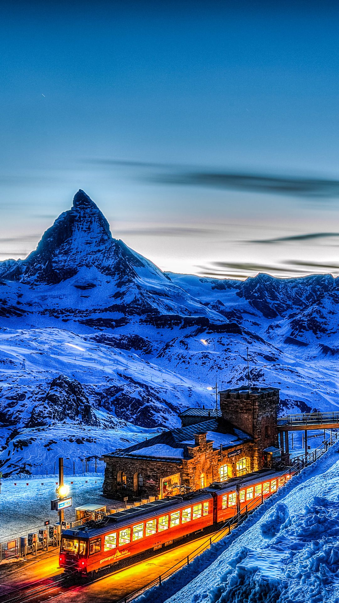 1080x1920 Phone wallpaper: Train, Switzerland, Vehicles, Matterhorn, Snow, Vehicle, Alps, Winter, Mountain 1261717