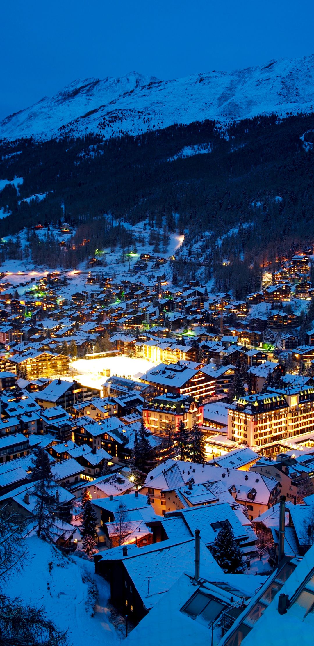1080x2220 Phone wallpaper: Switzerland, Man Made, Zermatt, Cityscape, Snow, Valley, Alps, Light, Winter, Town, Night, Towns 1140527