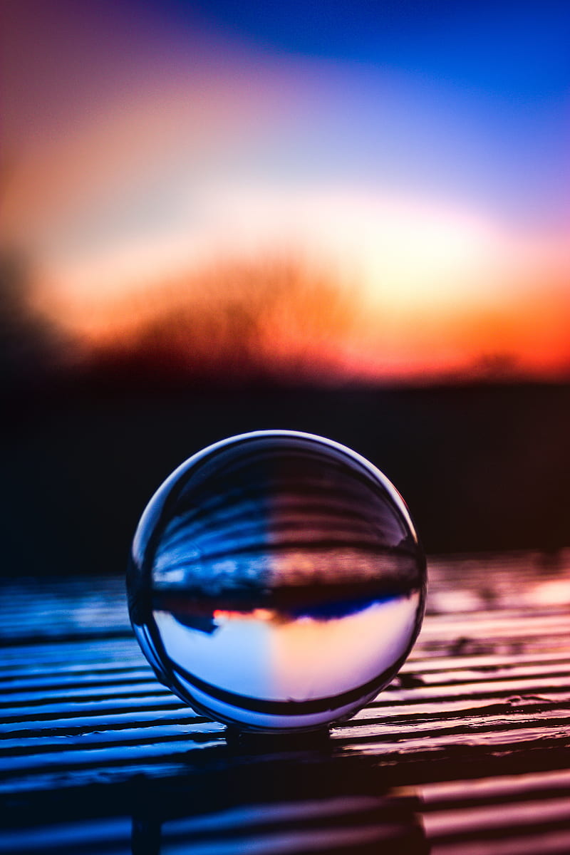 800x1200 Glass ball, blue, dual, macro, orange, planet, sun, sunset, warm, HD phone wallpaper