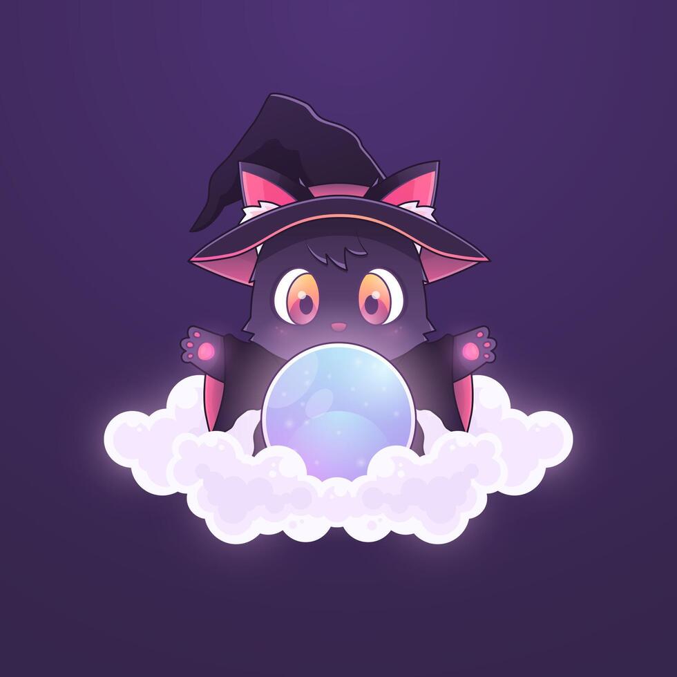 980x980 cute wizard cat with crystal ball design