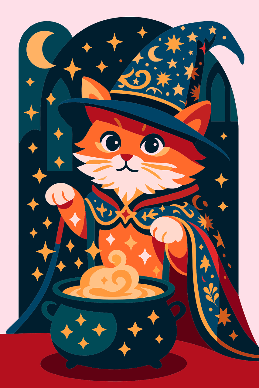 853x1280 Download Cat Wizard Cauldron. Royalty Free Vector Graphic