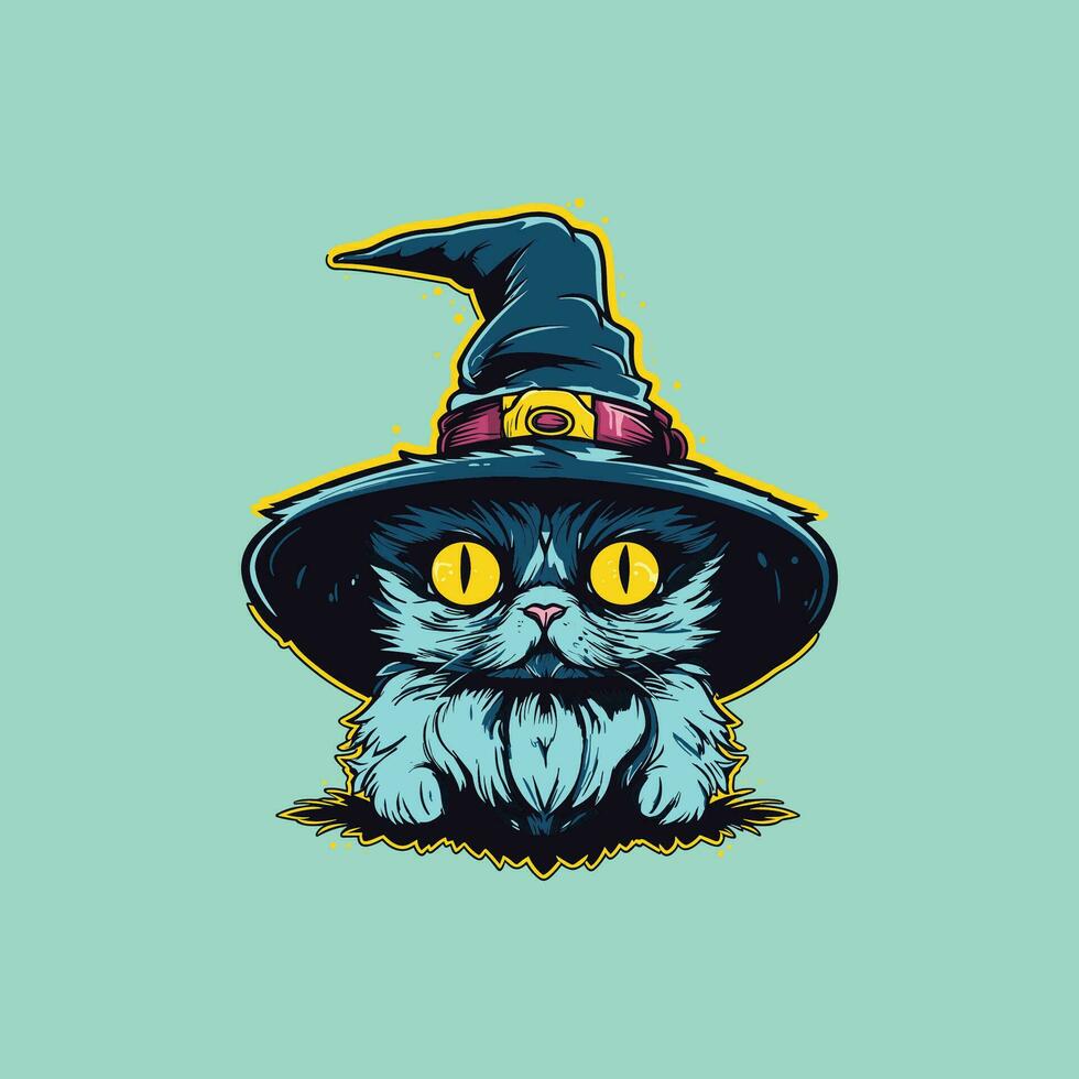 980x980 Frightened Novice Wizard Cat Flat Illustration