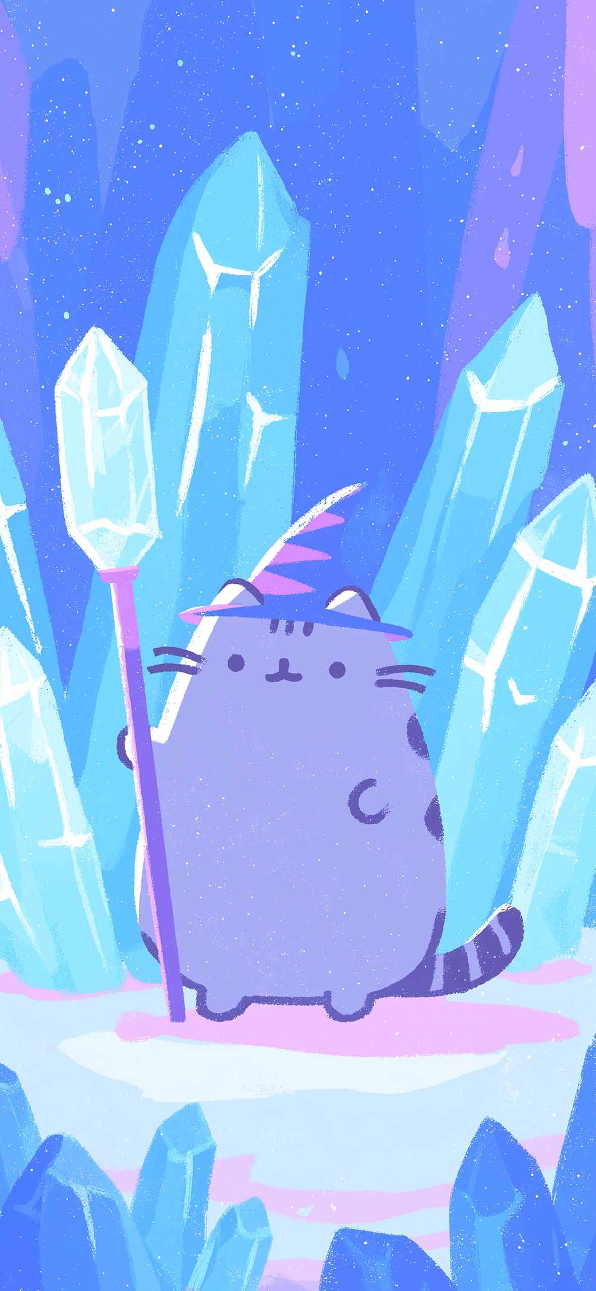 1180x2554 Pusheen Cat Wizard Magic Crystals Blue Wallpaper