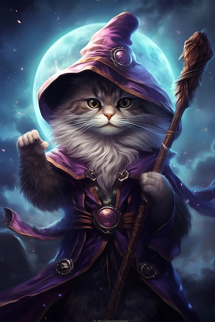 736x1104 Wizard Cat with Broom. Wizard cat wallpaper, Cat dressed as a wizard, Cats and witches