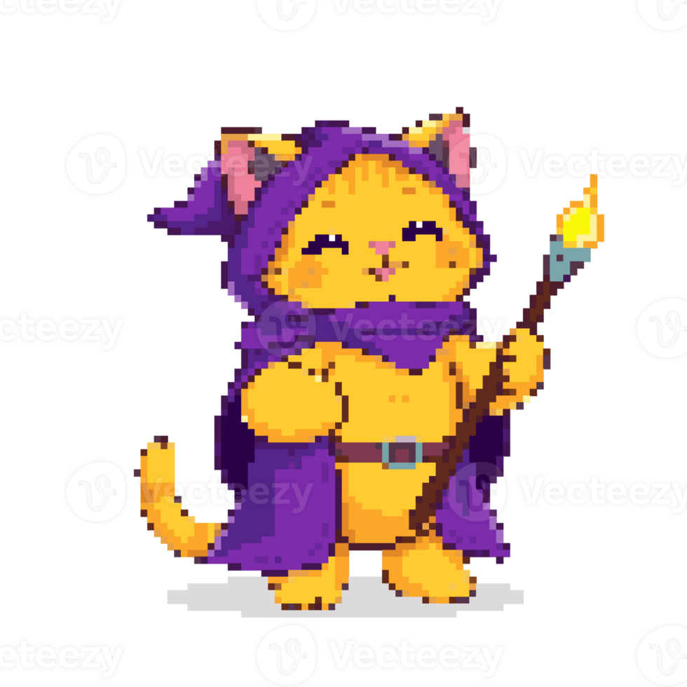 980x980 Pixel Art Wizard Cat Ready for Adventure 69209975 PNG