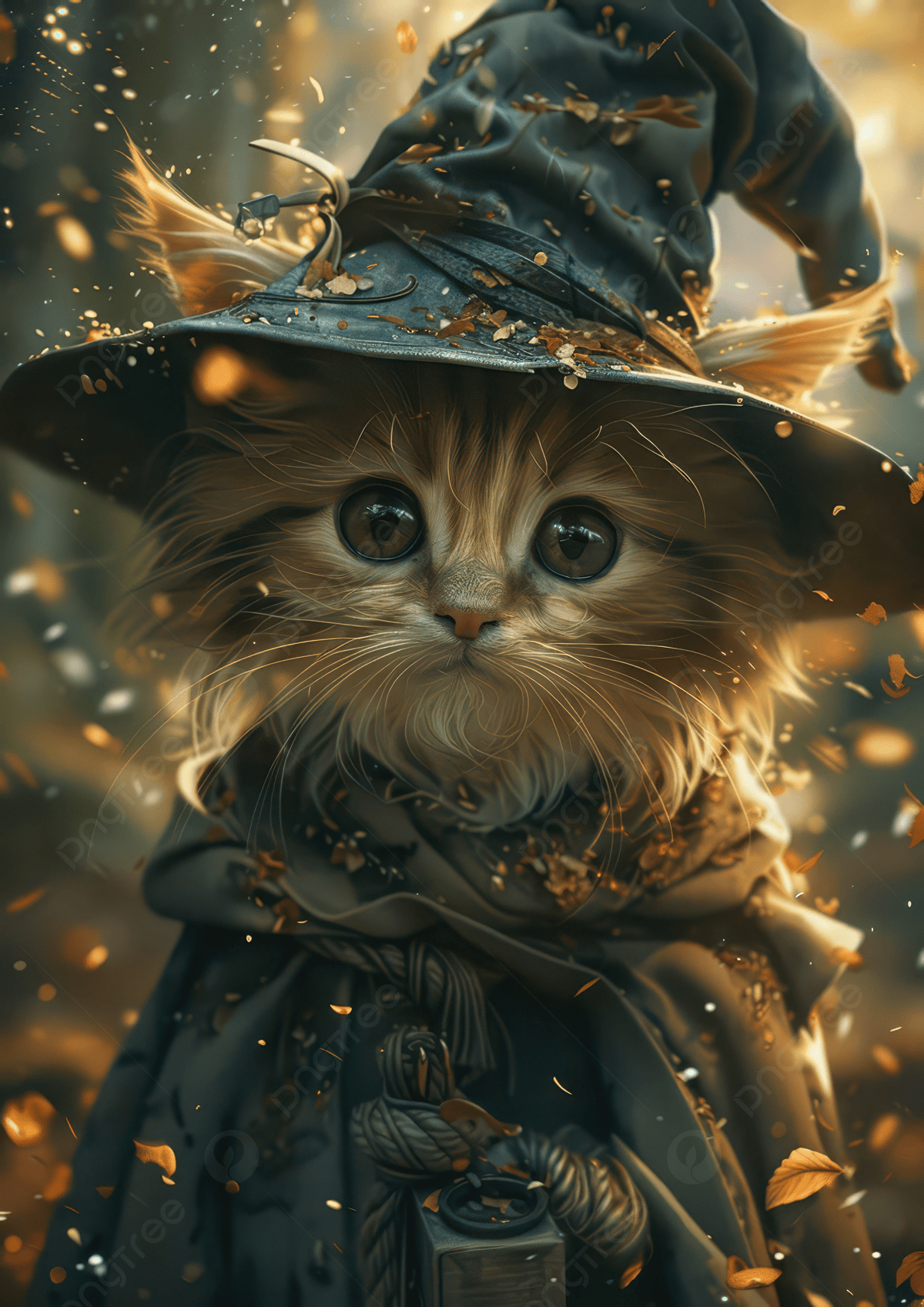 1200x1697 A Whimsical Cat Dressed As Wizard Adorned With Hat And Cloak Surrounded By Autumn Leaves Photo And Picture For Free Download