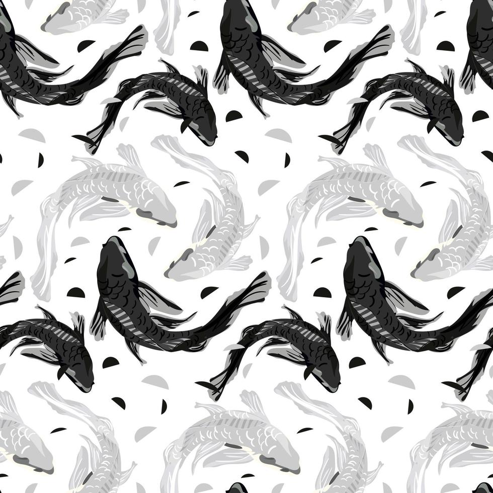 980x980 A pattern of white and black koi fish on a white background. Asian background, background design with abstract pattern in oriental Japanese style with koi fish. Carp swims in the water. 20580120