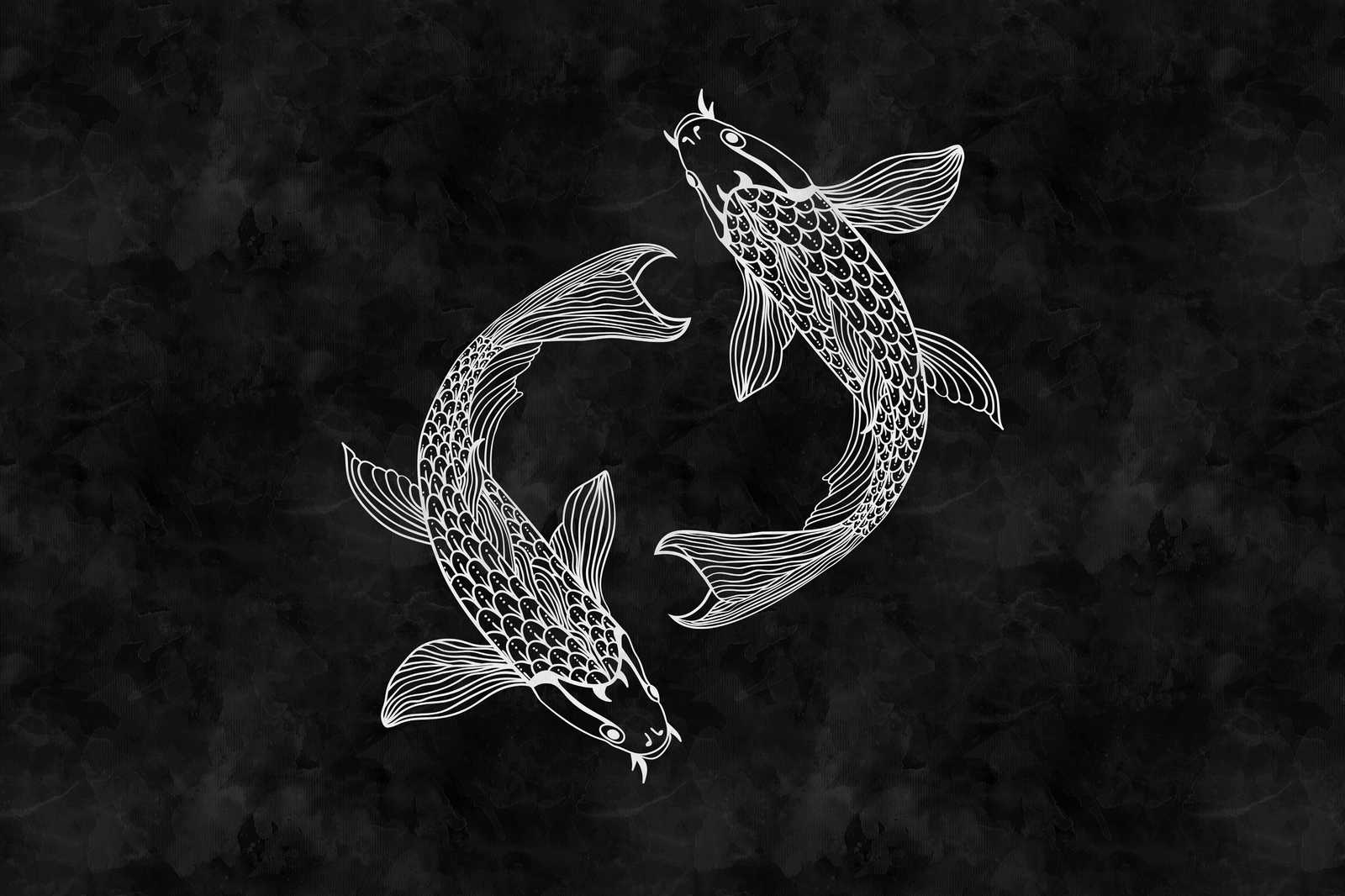 1600x1066 Koi Canvas Painting Black and White in Chalkboard Look.90 m x 0.60 m