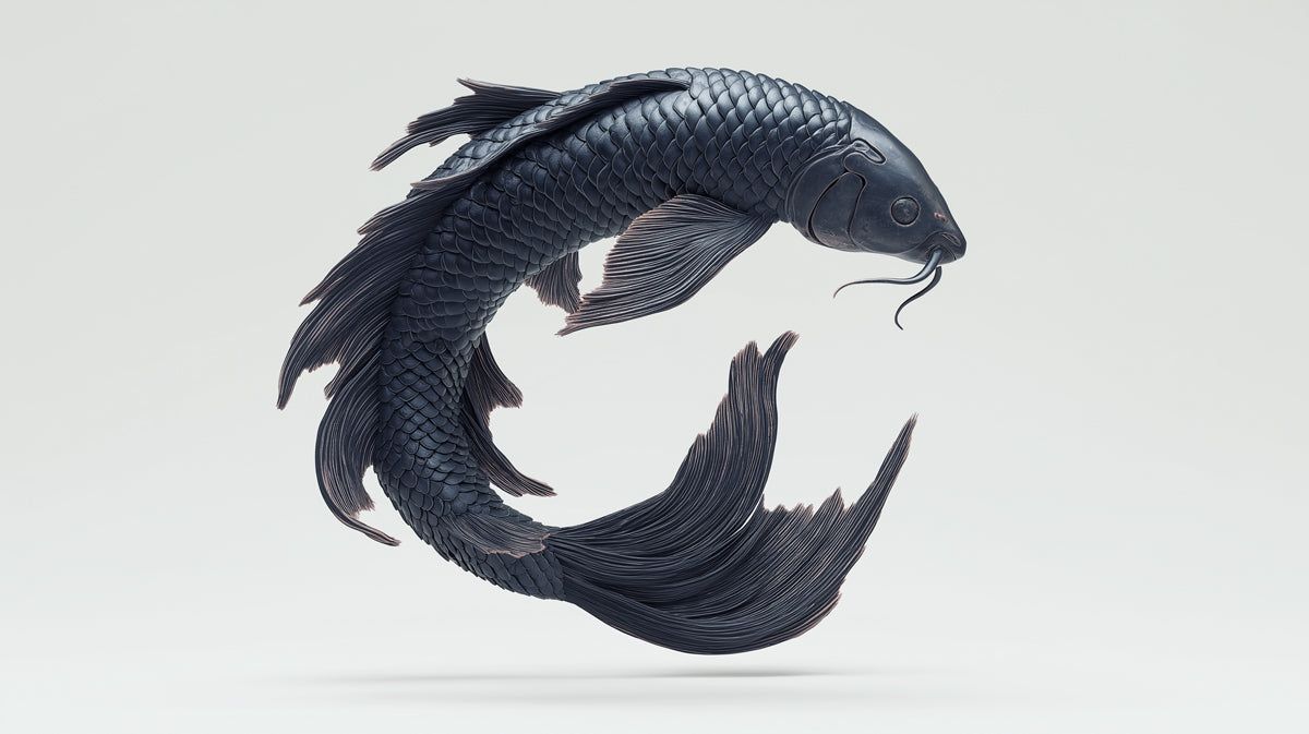 1200x673 Sculptural Koi Fish Mural Wallpaper. Zen Minimalist Wall Art