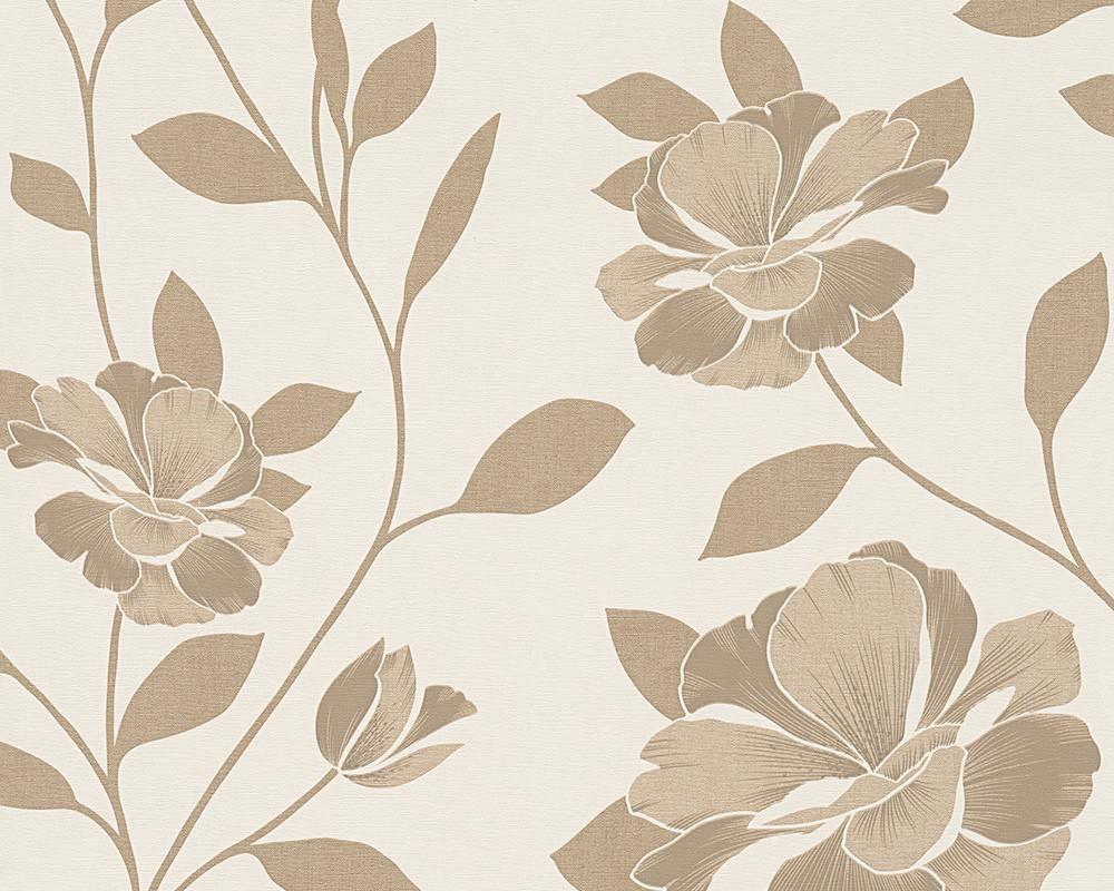 1000x800 Floral Modern Nature Wallpaper in Brown and Cream design