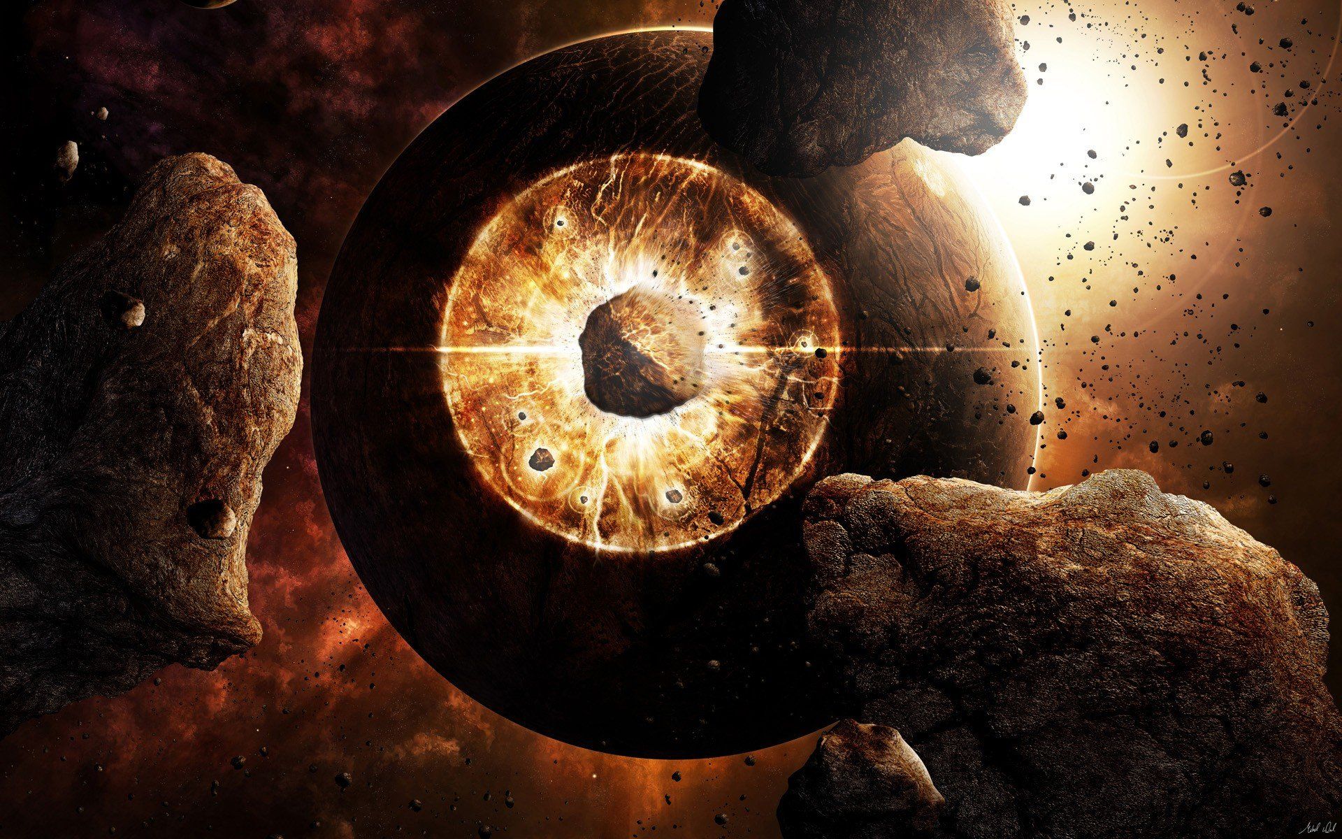 1920x1200 Epic Sci Fi Collision: Asteroid Impact HD Wallpaperx1200