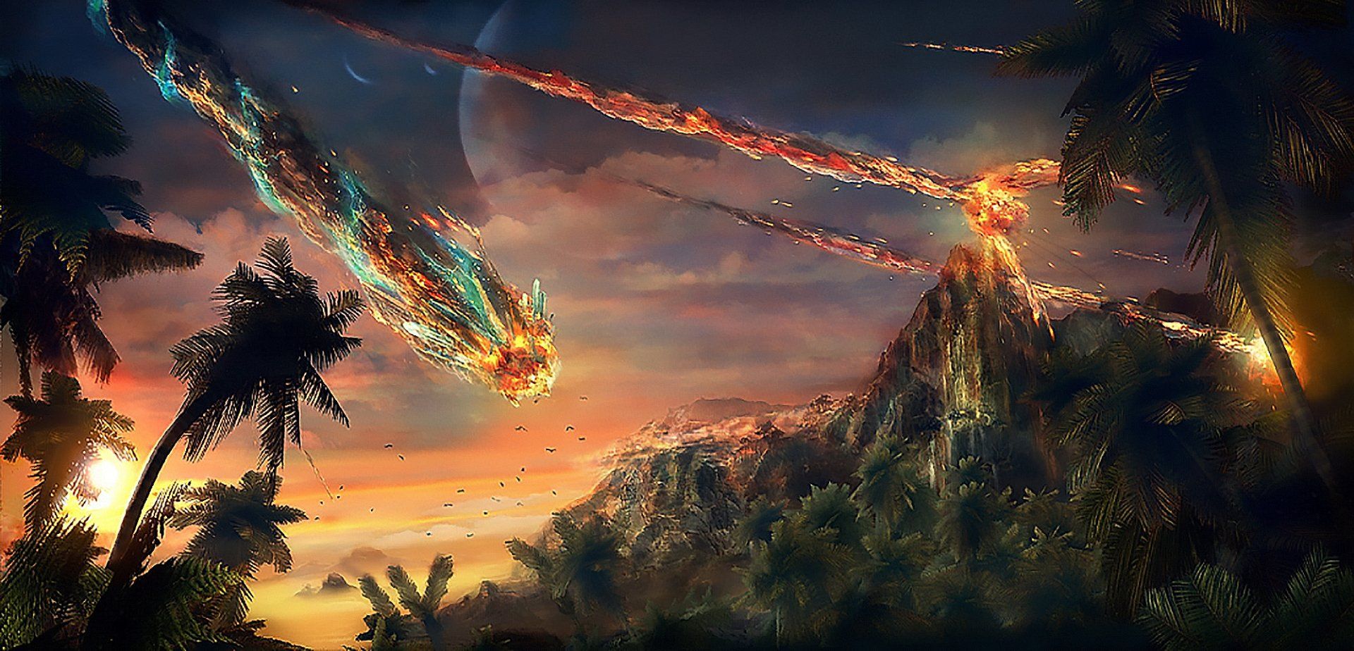 1920x924 HD Sci Fi Asteroid Impact: Fiery Cosmic Collision By Christian Heckerx963