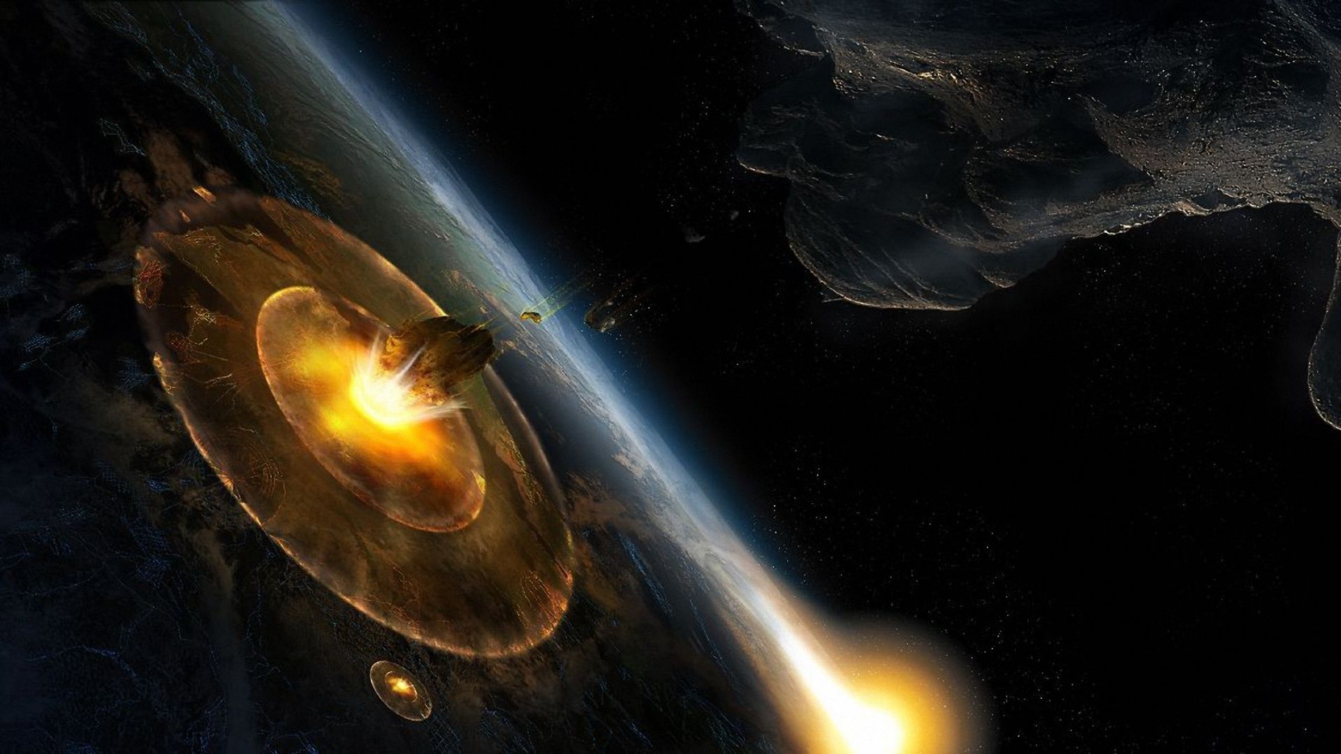 1920x1080 Wallpaper planet, disaster, asteroids, blow, impact, Armageddon for mobile and desktop, section космос, resolution 1920x1080