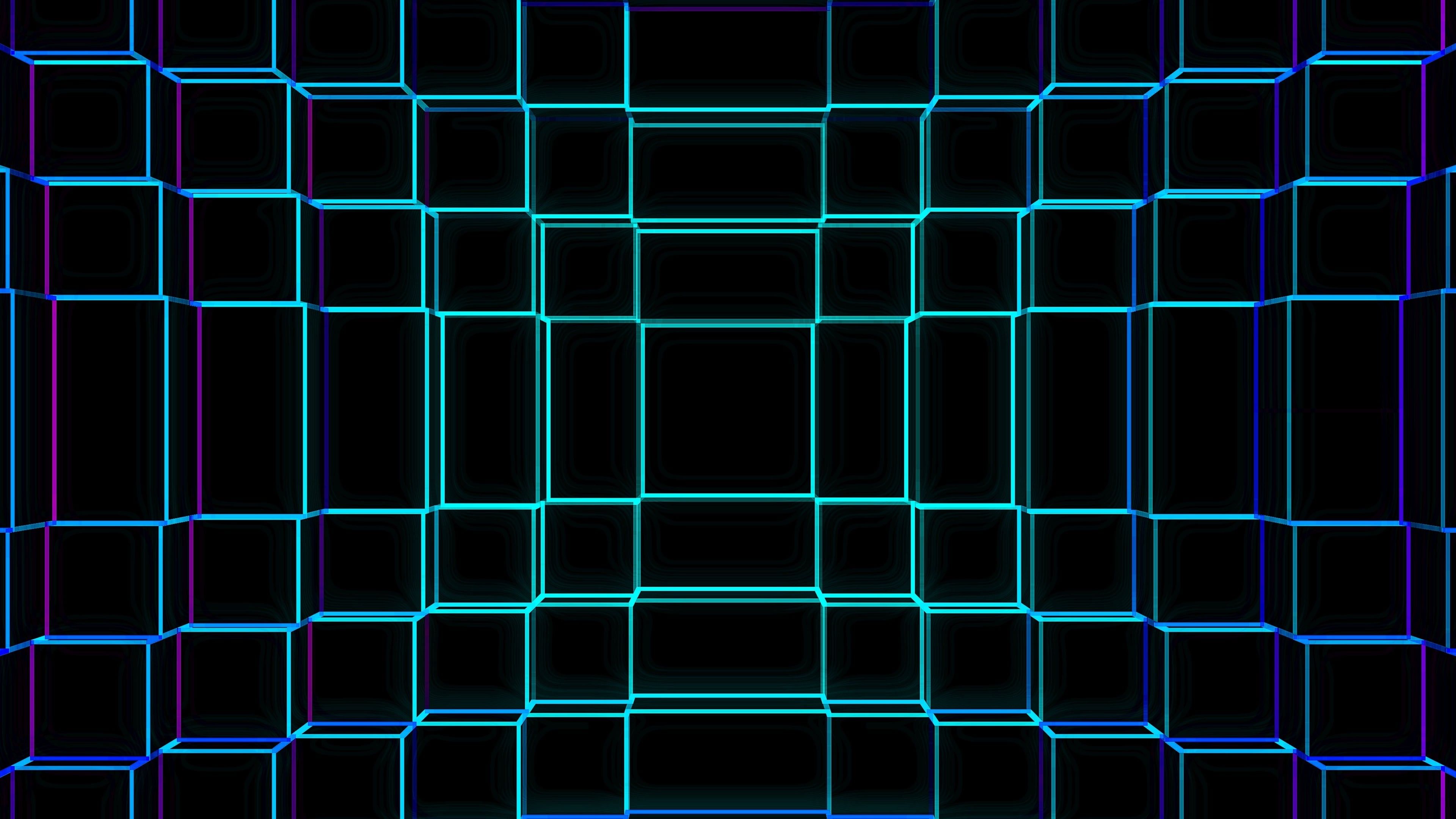 3840x2160 3D Blue geometric grid Wallpaper 4K for Desktop