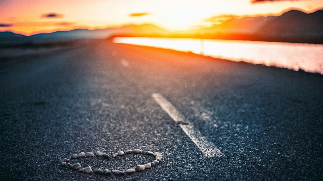 1366x768 Road On Stones Heart HD Desktop Wallpaper