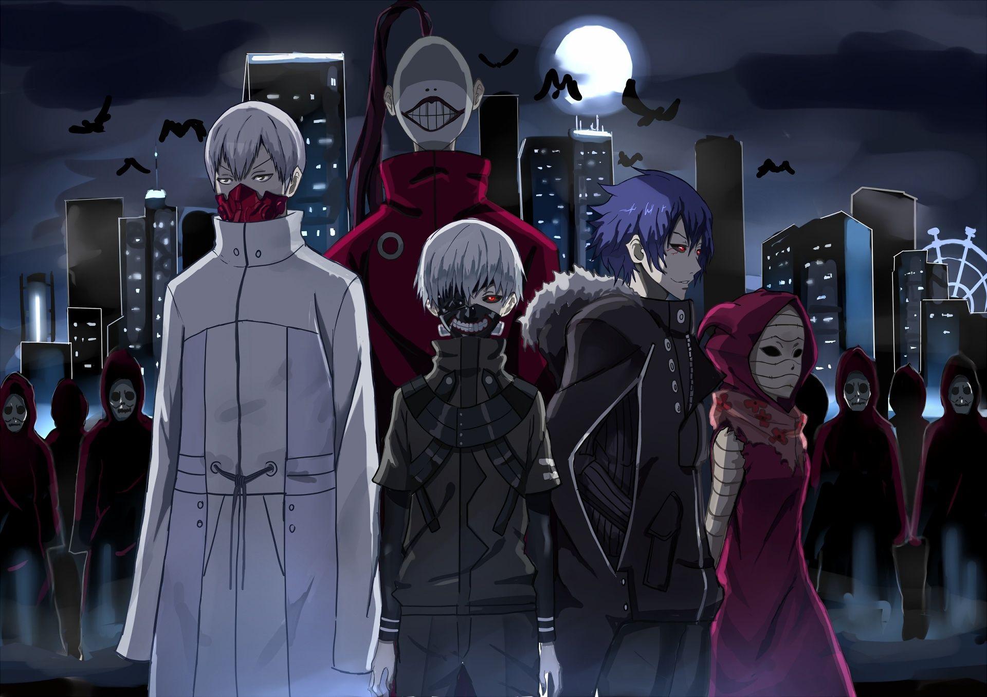 1920x1356 Wallpaper Moon, Red Eyes, Tokyo Ghoul, White Hair, Ken Kaneki, Night, Mask