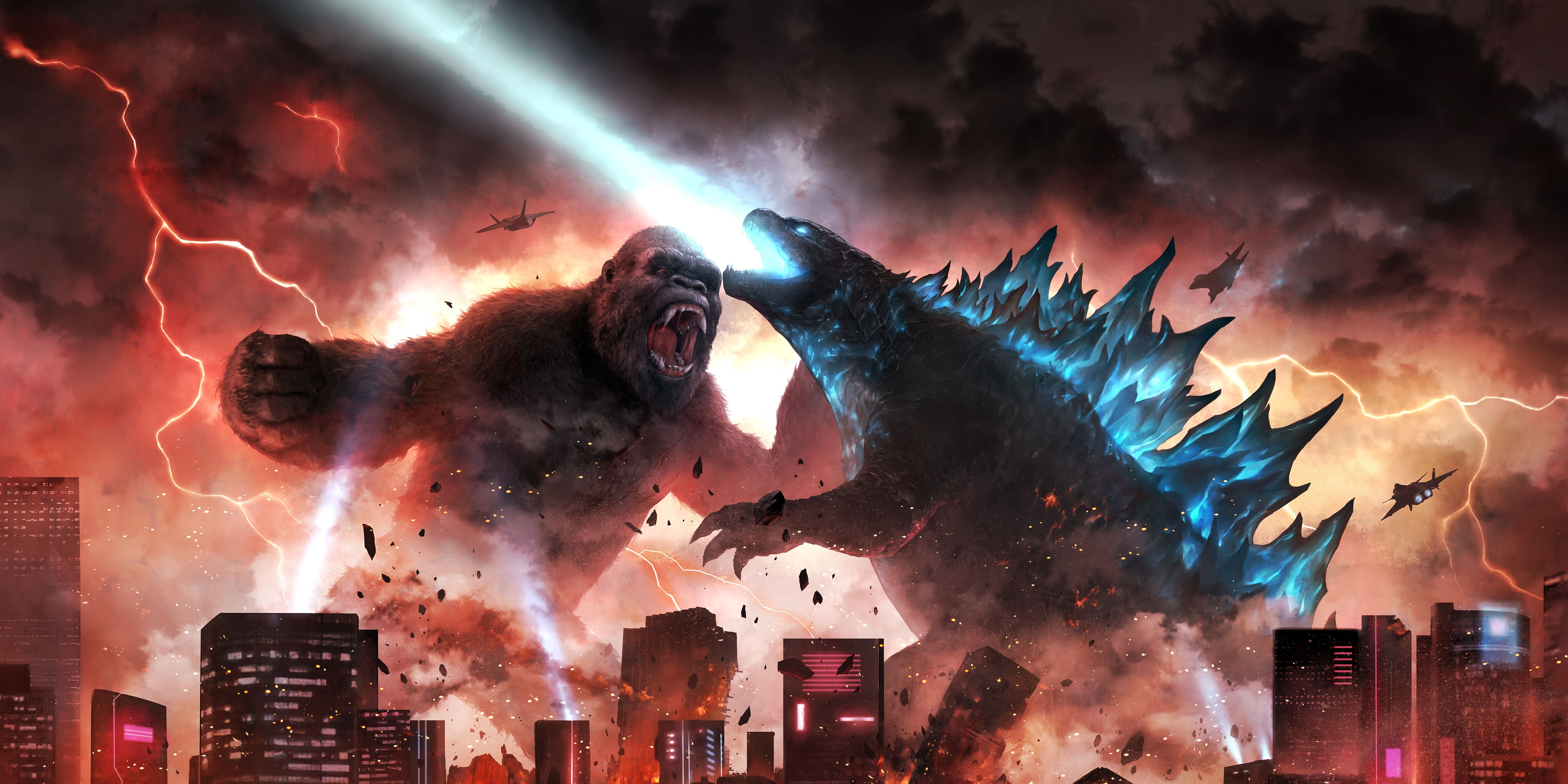 4961x2480 Godzilla vs King Kong 4K Ultra HD Epic Showdown Wallpaperx2480