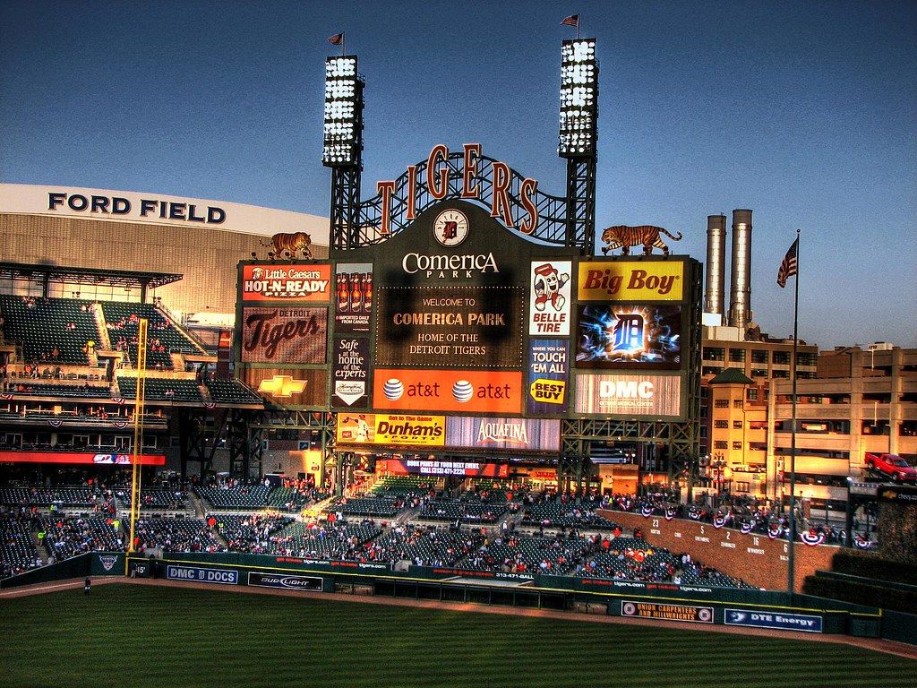 1024x768 Comerica Park Scoreboard HDR. HDR image of the Comerica Par