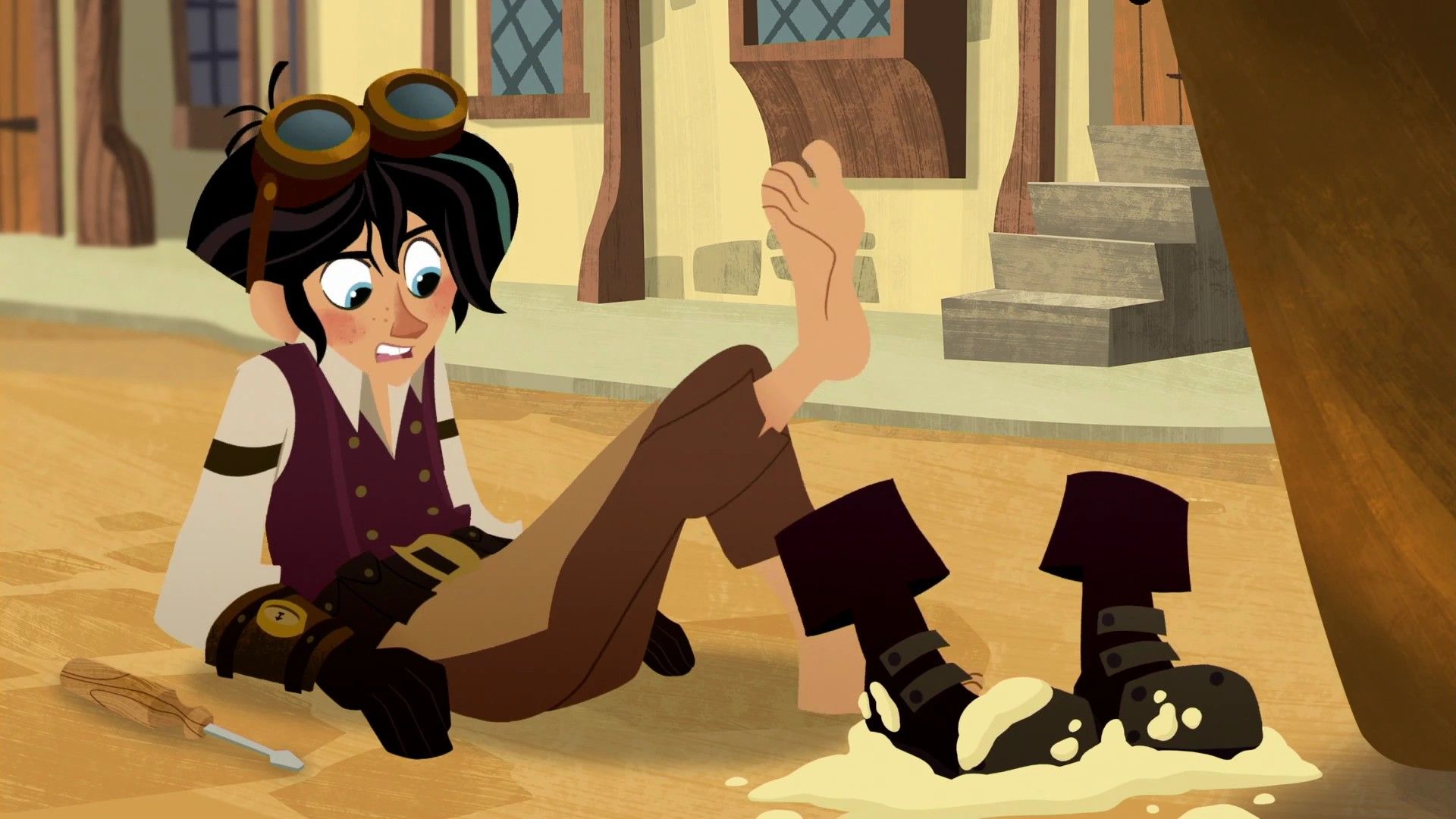 1920x1080 Phone wallpaper: Tv Show, Tangled: The Series, Barefoot, Blue Eyes, Boots, Feet, Goggles, Tangled, Two Toned Hair, Varian (Tangled) 980934