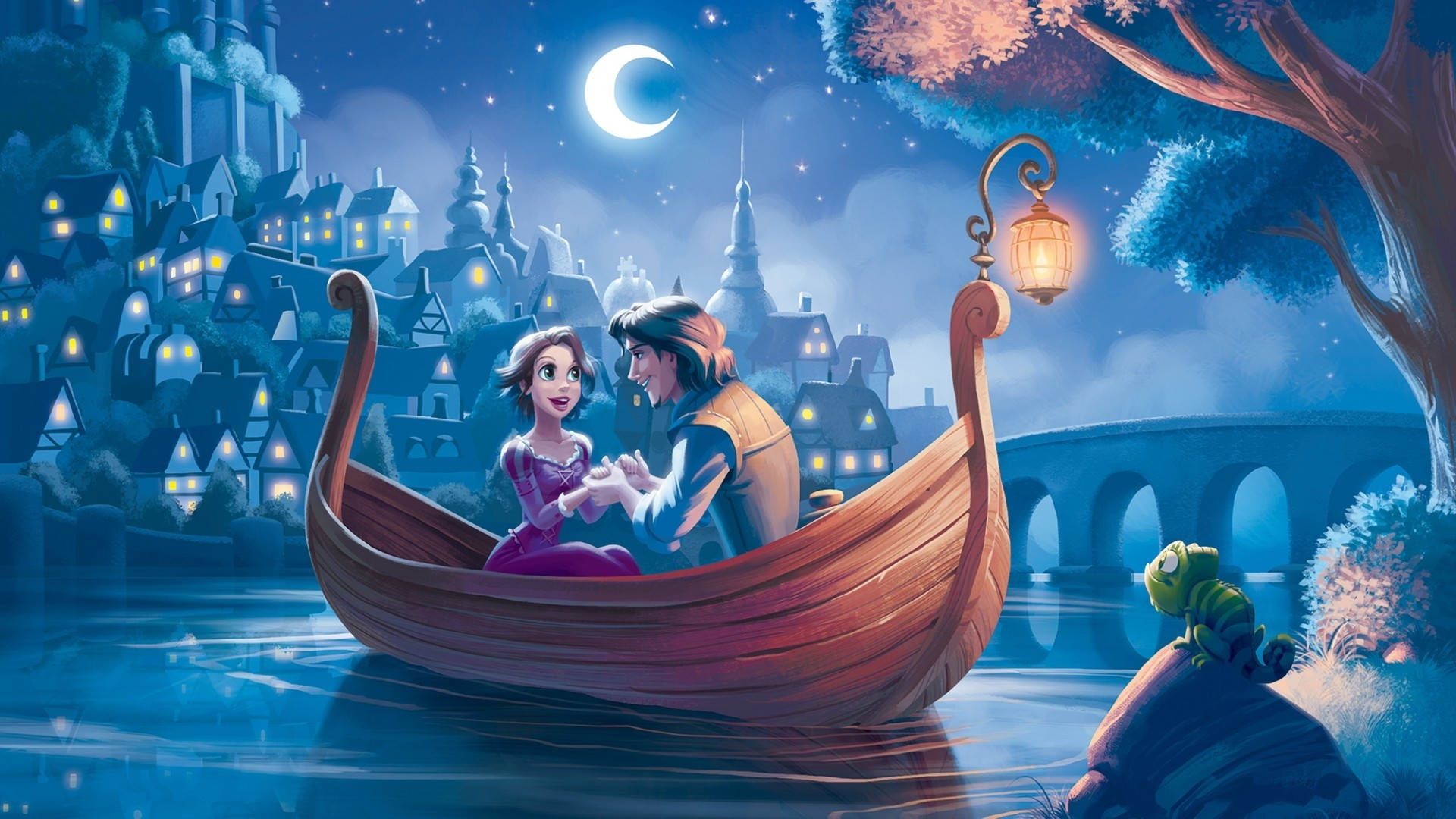 1920x1080 Download Tangled Flynn & Rapunzel On A Boat Wallpaper