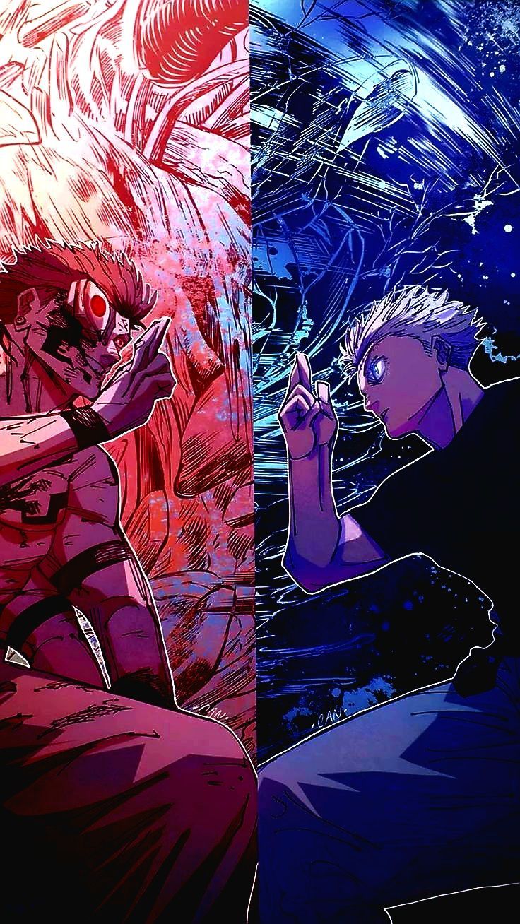 736x1308 Gojo vs. Sukuna: Red and Blue Divide