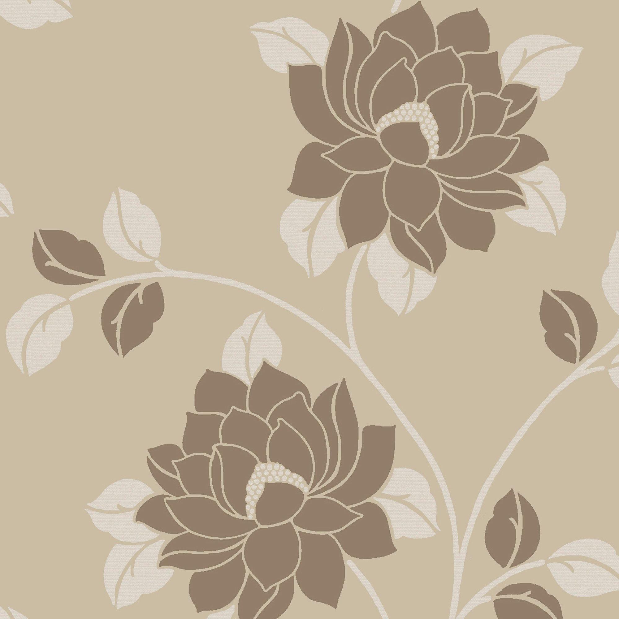 2000x2000 Brown Wallpaper With Cream Flowers HD Wallpaper