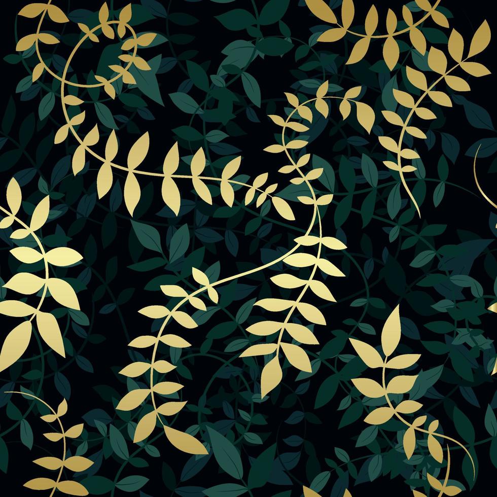 980x980 Luxurious gold and green nature vector background. Floral pattern, overlay plant with gold leaves plant with shadows art, vector illustration