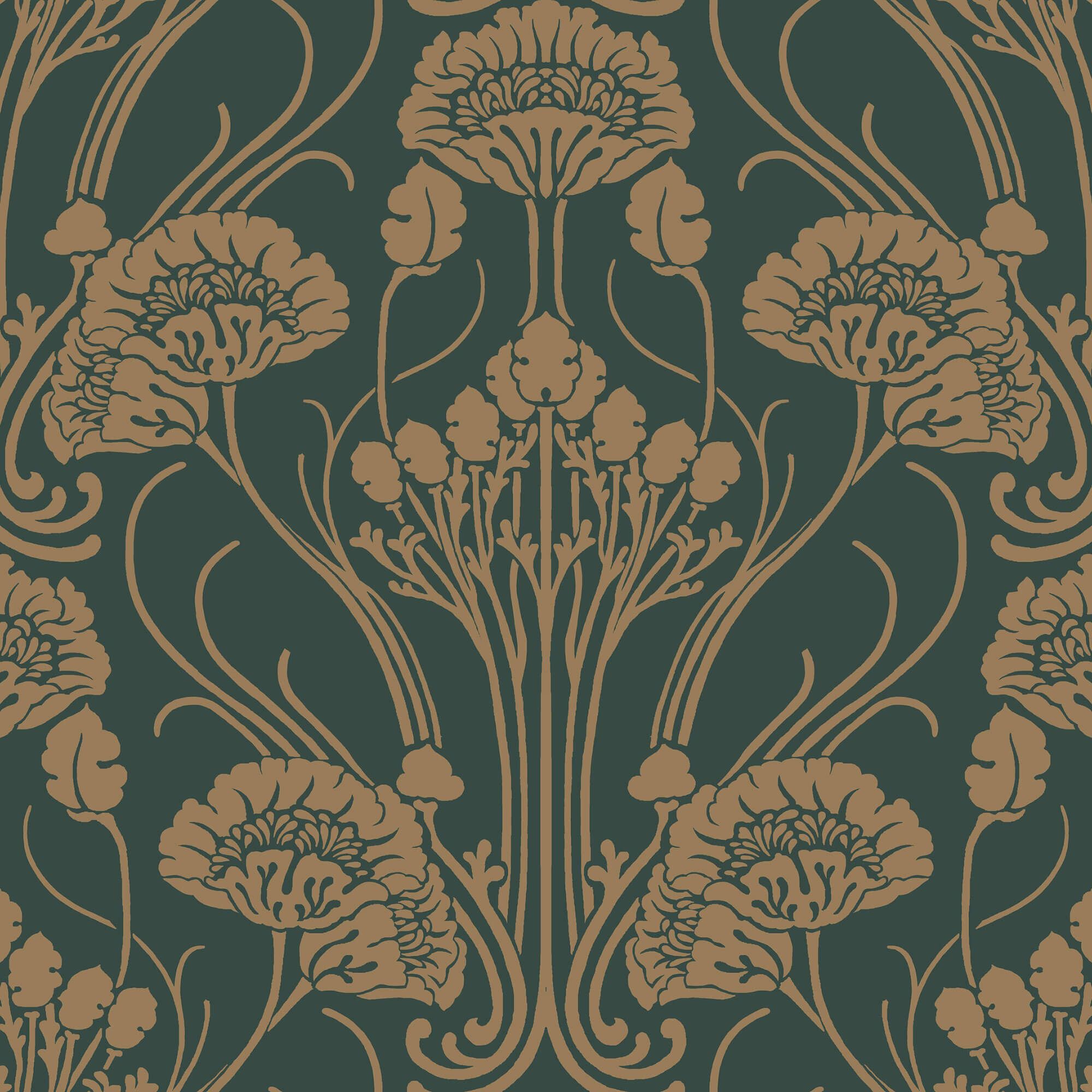 2000x2000 Antonina Vella Deco Damask 27' L X 27 W Wallpaper Double Roll York Wallcoverings Dark Emerald Gold 27.0 W