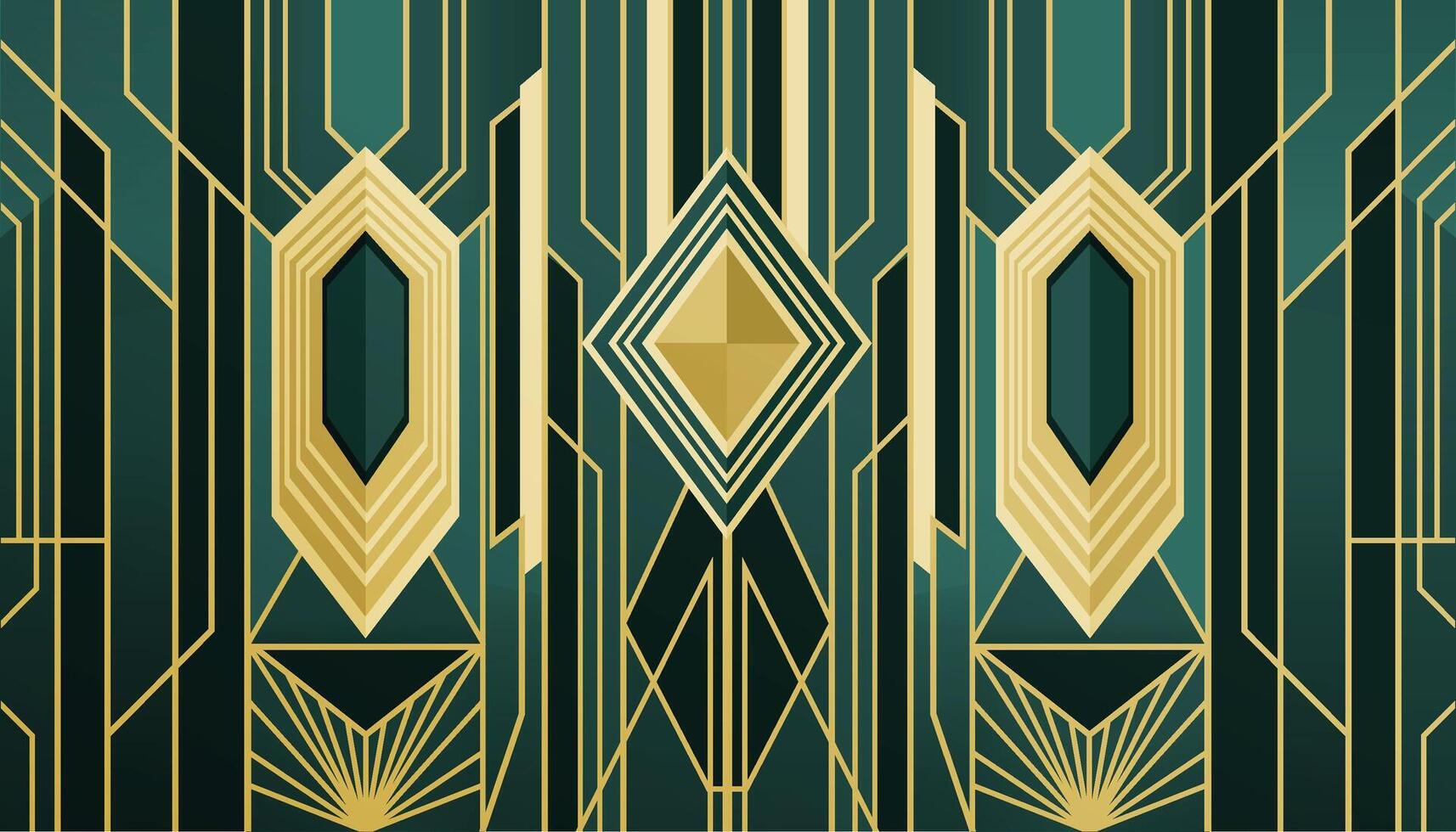 1714x980 Vintage Art Deco Wallpaper with Luxurious Emerald and Gold Detailing
